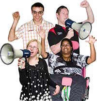 Group of people with megaphones